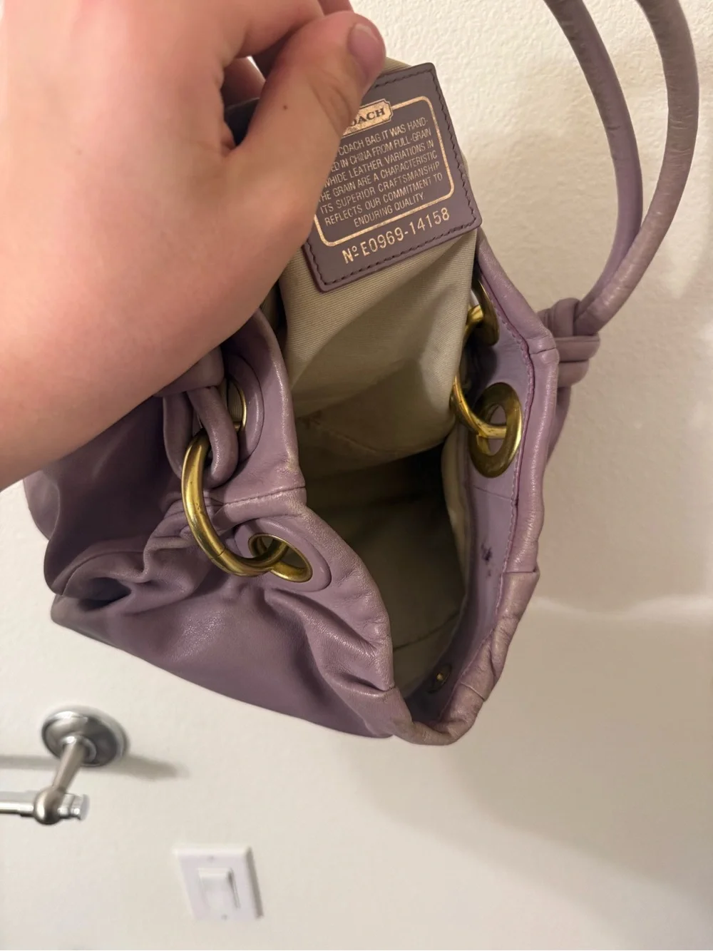 Rare Coach light purple leather shoulder bag, hobo/y2k USED!